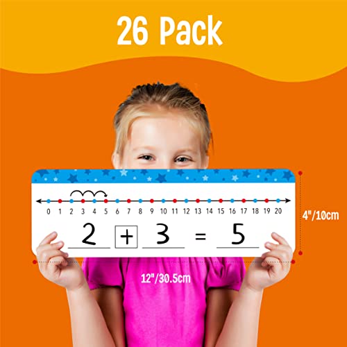 26 Packs Number Line Dry Erase Boards Cards, Double Sided Writable and Erasable Board-0-10 on One Side & 0-20 on Other Side Math White Board for Kids, Students, Classroom and Home (12” x 4”) - color: Stars, size: 0-10/0-20 -26 Packs
