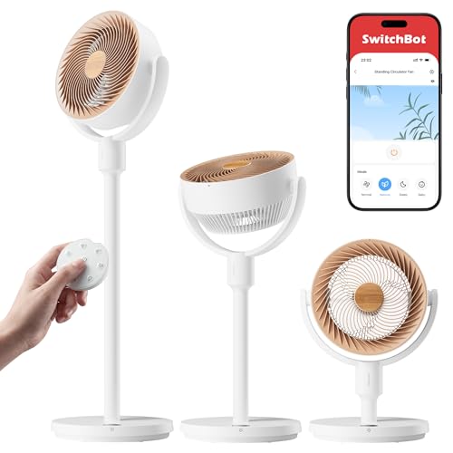 SwitchBot Smart Pedestal Fan, Rechargeable Oscillating Standing Fan for Bedroom, Corded & Cordless, Adjustable Height Floor & Desk Fan, 22dB, Remote & App, Works with Alexa,Google Home,HomeKit,Matter