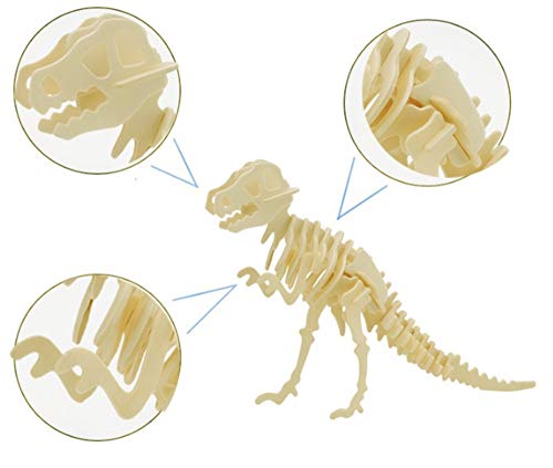 3D Wooden Dinosaur Puzzle - 6 Piece Set Wood Dinosaur Skeleton Model Puzzle - DIY Wooden Crafts 3D Puzzle - STEM Brain Teaser Puzzle Gifts - style: Dinosaur 6 model