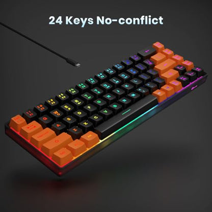 GEODMAER 65% Gaming Keyboard, LED Backlit Mini Wired Keyboard, Ultra-Compact Anti-Ghosting No-Conflict 68 Keys Membrane Gaming Wired Keyboard for PC Laptop Windows Gamer(Black-Orange) - color: Black-Orange