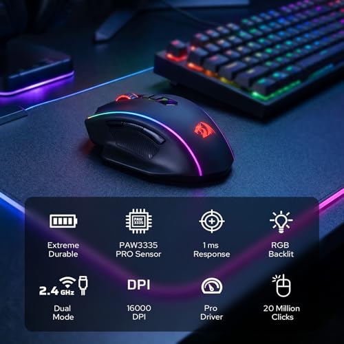Redragon M686 Wireless RGB Optical Gaming Mouse 16000 DPI Remapping Keys | Cable-Free 0 Delay, Smooth Precise Tracking, Custom Macro Keybinds, Vibing Backlight, Ergonomic Grip Body Comfort