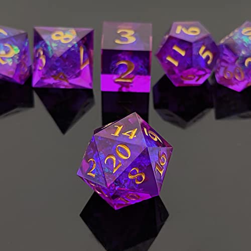 DND Dice Set, 7 Pcs Sharp Edge D&D Dice Polyhedral Resin Dice for Dungeons and Dragons RPG MTG Role Playing Table Games - color: Purple