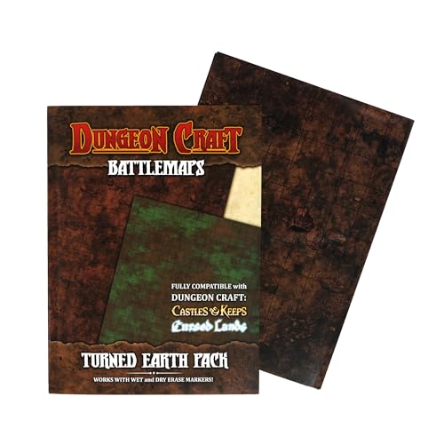 Dungeon Craft Realm's Edge Trio Bundle – Realm’s Edge Board Game & 2 Double-Sided Battlemaps (City Pack & Turned Earth Pack) – Wet/Dry Erase, D&D Compatible, 24"x33" 1" Grid, Adventure Set