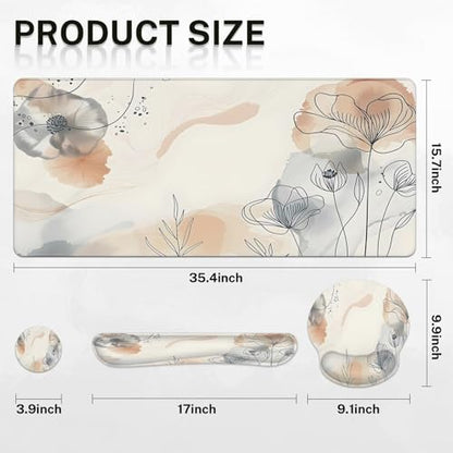 Arttown Watercolor Flower Leaf Desk Mat Summer Mouse Pad Set 4 in 1 Botanical Ergonomic Design Large Desk Pad + Keyboard Wrist Rest + Mouse Wrist Rest + Coaster Suitable for Home Office Study Game - color: Watercolor Botanical