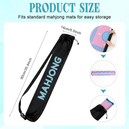 35 Inch Long Velvet Mahjong Mat Bag Cute Double Strapped Drawstring Mahjong Mat Holder Lightweight Carrying Bag for Board Games Outdoor Travel Storage-Mat Not Include(Black,1 Pc) - color: Black