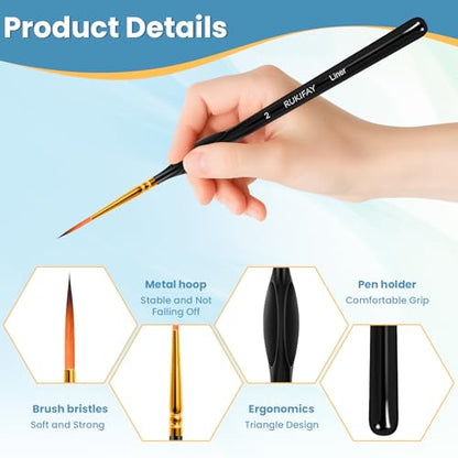 Paint Brushes Set Art Supplies, 11 PCS Miniature Paint Brushes for Acrylic Painting with Triangular Handles, Artist Brushes for Oil, Face Ceramics Model Detailing Watercolor Art Drawing Black