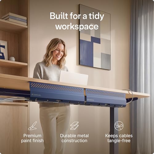 Desktronic Cable Duct Desk Blue Set of 2 - Stainless Steel Cable Management Desk Cable Duct with 5 Cable Cut-Outs - Easy to Install Cable Organiser - Cable Holder - color: Blue