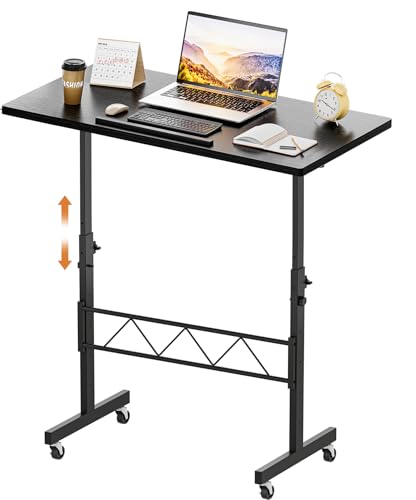 GTPLAYER Standing Desk Adjustable Height & Tiltable Tabletop, 32 Inch Portable Desk for Home Office Stand Up Work and Walking Pad Treadmill, Small Mobile Computer Table for Laptop, Black - color: Black