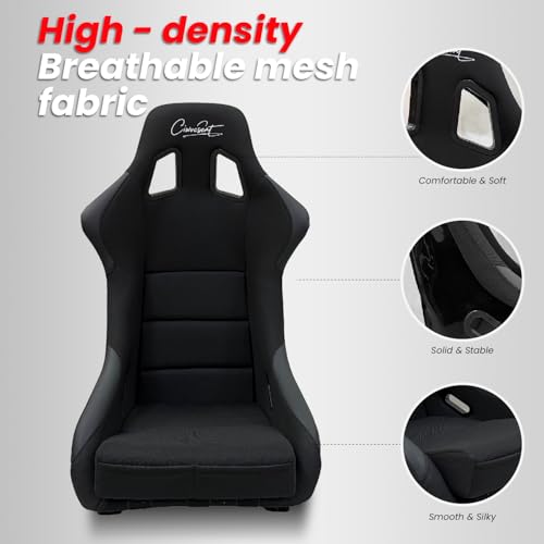 1PC Universal Large Racing Bucket Seats, Fiber Glass Fixed Back Bucket Racing Seat w/Dual Slider, Racing Seat With CIWUCSEAT LOGO, For Car Use, “21.2W X 33"H X 17.32"D, Not Including Seat Bracket