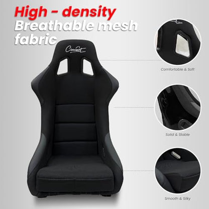 1PC Universal Large Racing Bucket Seats, Fiber Glass Fixed Back Bucket Racing Seat w/Dual Slider, Racing Seat With CIWUCSEAT LOGO, For Car Use, “21.2W X 33"H X 17.32"D, Not Including Seat Bracket