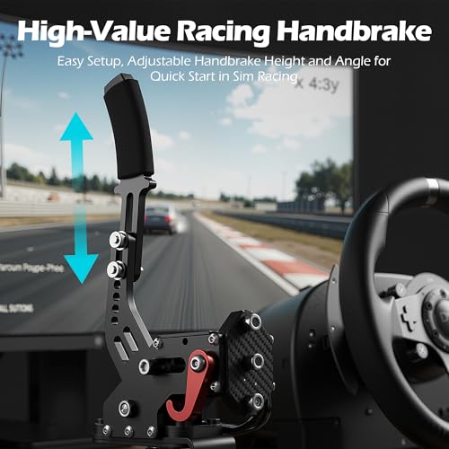 RQG 64 Bit USB Handbrake, SIM Racing Games Handbrakes Compatible with Logitech G27 G25 G29 T500 T300 THRUST MASTER FANATECOSW LFS DIRT RALLY, PC Handbrake with Nylon Cable, Reinforced Spring & Clamp