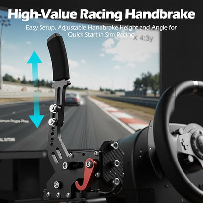 RQG 64 Bit USB Handbrake, SIM Racing Games Handbrakes Compatible with Logitech G27 G25 G29 T500 T300 THRUST MASTER FANATECOSW LFS DIRT RALLY, PC Handbrake with Nylon Cable, Reinforced Spring & Clamp
