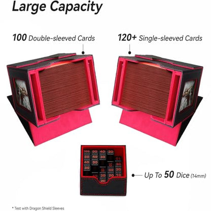 CMFYlive Card Deck Box for Commander deck box MTG Deck Box Gamegenic Deck Box Fits 100+ Double Sleeved Cards Magic Commander Card Storage Box with 2 Dividers and 2 Toploader Fit for TCG Magic Cards - color: Black/Red