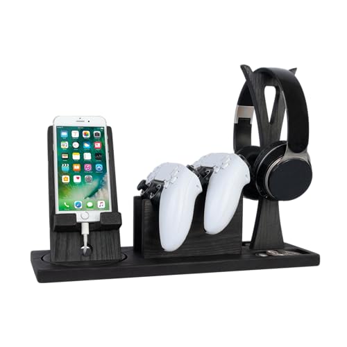 Unique Gift for Gamers, Game Room Decor. Unique Gaming Organizer with Headset Holder, Rotatable Phone Stand & Controller Stand. Wooden Gaming Gadget for Gaming Desktop, Streamer, Teenage Boy - size: Classic