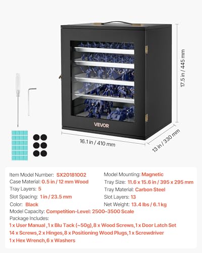 VEVOR Miniatures Storage Case for Warhammer 40k, Fits 2500-3500 Scale Models, Wooden Miniatures Display Holder with 5 Tray, Clear View Miniature Transport Case for Collectibles (Minis Not Included) - size: Large