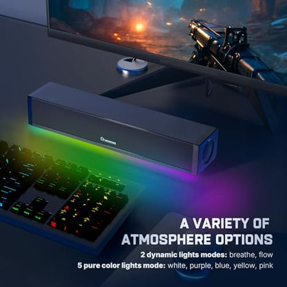 2.1 Computer Speakers for Desktop PC, Bluetooth 5.3 Computer Sound Bar with HiFi Sound, 7 RGB Light Modes, DC Powered Laptop Speakers with 3.5mm AUX-in/USB Connected for Game, Music and Movie
