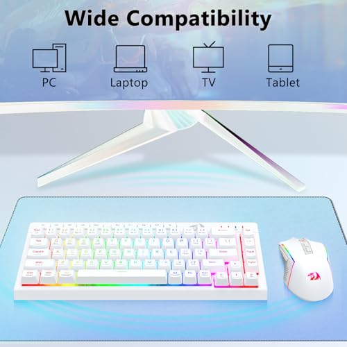 Redragon Wireless Gaming Keyboard and Mouse Combo, 60% Portable, White | Bluetooth/2.4G/USB-C Wired, RGB Backlit, Quiet Rechargeable Macro Membrane Keyboard & 12800 DPI Mouse for Win/MAC - color: White Combo