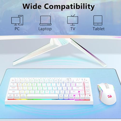 Redragon Wireless Gaming Keyboard and Mouse Combo, 60% Portable, White | Bluetooth/2.4G/USB-C Wired, RGB Backlit, Quiet Rechargeable Macro Membrane Keyboard & 12800 DPI Mouse for Win/MAC - color: White Combo