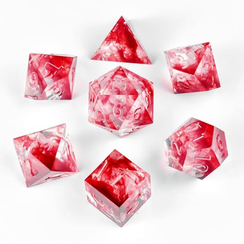 Sharp Edge DND Dice Set Dice，Resin D&D Dice Set for TTRPGs Dungeons and Dragons Gifts， MTG RPG Role Playing Gaming D and D Dice, Dungeons and Dragons D&D Dice with Box Case(Blood)