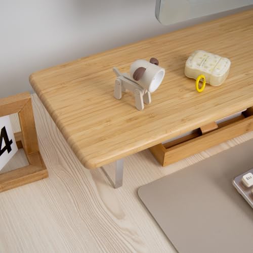 Bamboo Monitor Stand Riser, Natural Desk Shelf with Acrylic Legs | 31.5-Inch Wide, 3.3-Inch Clearance, Fits Monitor, Laptop, Printer and Speakers for Small Desks - color: Natural