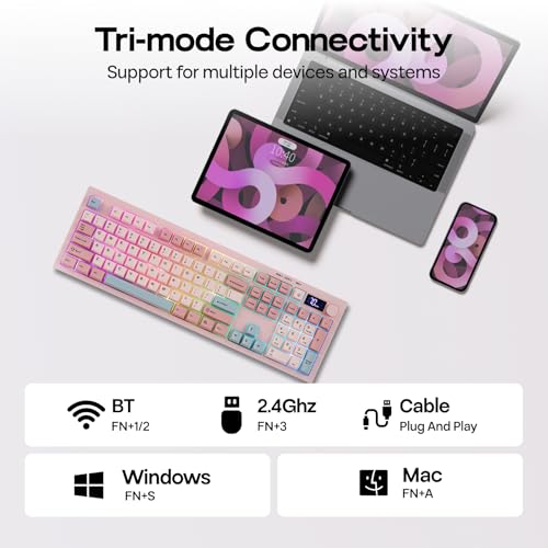 EPOMAKER Aula S102 PRO Membrane Gaming Keyboard with TFT Screen, Volume Knob & Number Pad, BT/2.4G/USB, RGB Backlit, Creamy Silicone Structure, Silent Keyboard for PC Game/Office (Pink) - color: Pink