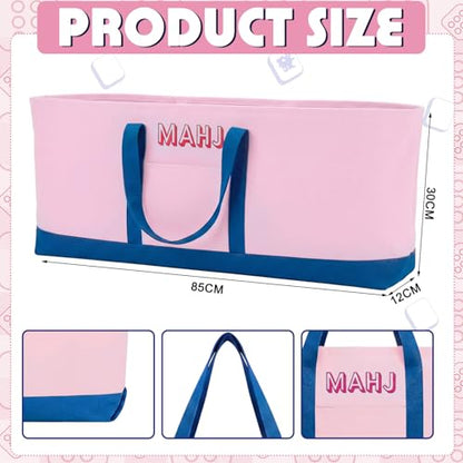 Mahjong Bag for Tiles and Racks Empty American Mahjong Tiles Carrying Tote 31.5 x 12 x 4 Inch Canvas Tile Game Accessory Gift for Pusher Rack Mat Carrying, Case Only(Pink and Dark Blue) - color: Pink and Dark Blue