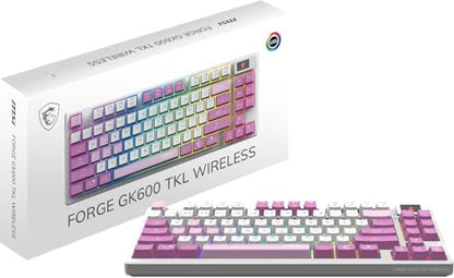msi Forge GK600 TKL W Violet US - Mechanical Linear SWITCHES - Dye-Sublimated PBT Keycaps, Anti-Slip Base, RGB LED, USB 2.0, Bluetooth, 2.4 GHz - Tenkeyless - style: FORGE GK600 TKL W VIOLET US