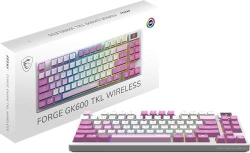 msi Forge GK600 TKL W Violet US - Mechanical Linear SWITCHES - Dye-Sublimated PBT Keycaps, Anti-Slip Base, RGB LED, USB 2.0, Bluetooth, 2.4 GHz - Tenkeyless - style: FORGE GK600 TKL W VIOLET US