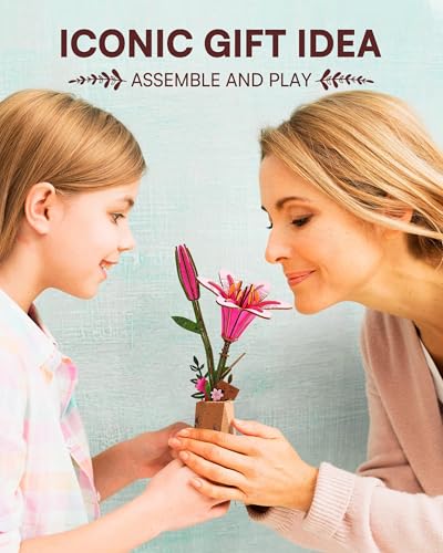 3D Flower Wooden Puzzles for Adults-Pink Lily, DIY Wooden Flowers Model Kit Building Set Crafts Birthday Gifts Women, Artificial Botanical Collection Creative Gift Ideas/Housewarming (73PCS) - style: TW - Pink Lily