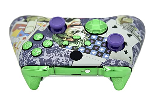 Hand Airbrushed Fade Custom Controller Compatible with Xbox Series X/S & Xbox One (Series X/S Crazy Cards W/Green Chrome Inserts) - color: Series X/S Crazy Cards W/Green Chrome Inserts