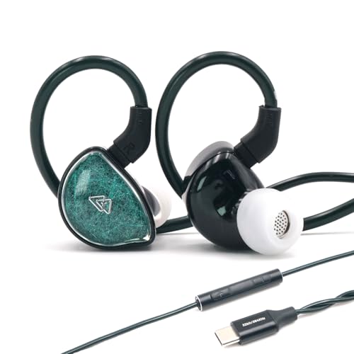 BQEYZ NI HiFi Gaming Earbuds Headphones, Wired in-Ear Monitor | swappable cable with USB-C microphone, Ceramic Diaphragm ideal for gaming, studio monitoring and daily listening - color: Includes Type-C Microphone, Green