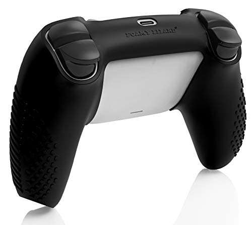 SensePro PS5 Controller Skin Grip, Anti-Slip Studded, Black | Dock Compatible, Soft Gel Silicone Cover for Playstation 5 Dualsense, Rubber Protector, Raised Thumb Grip Caps - color: Black