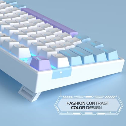 MageGee 75% Mechanical Gaming Keyboard, Red Switch, LED Blue Backlit, 87 Keys Compact TKL Wired Keyboards for Windows Laptop PC Gamer - White/Blue - color: White Blue/Red Switch