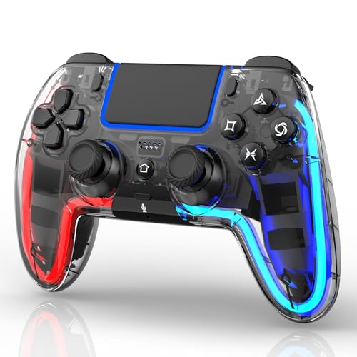 BETMI Wireless Controller for PS5, Pro/Slim/MAC/Steam Deck/PC (Transparent) | Hall Effect Joysticks,Dual Vibration, Marco/Turbo, 3.5mm Audio Jack, 6-Axis Gyro, LED Gamepad with Speaker, L Red R Blue