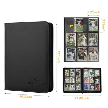 9 Pocket Card Binder, Premium Zip Trading Card Binder, 540 Double Sided Pocket PU Collection Binder, Collector Album, Card Folder for MTG, TCG, Sports Cards - color: Groove black