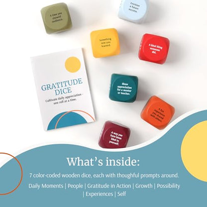 Gratitude Dice Set – Conversation Starter & Group Therapy Game | Office Therapy Must Haves | Color-Coded Wooden Dice | Mindfulness & Wellness Gift for Journaling, Thankfulness & Addiction Recovery