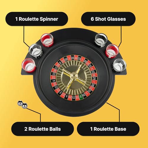 Spin to Win: Fairly Odd Novelties Shot Glass Roulette Set, 6 Glasses, 2 Balls, Party Favorite, Perfect for Groups, 11.25" Diameter - size: 6PCS Set
