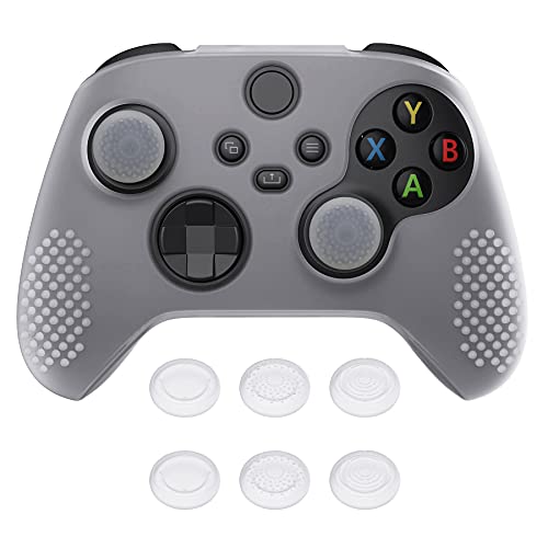 eXtremeRate PlayVital Clear White 3D Studded Edition Anti-slip Silicone Cover Skin for Xbox Series X/S Controller, Rubber Case Protector for Xbox Core Wireless Controller with Thumb Grip Caps - color: Clear White