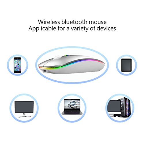 WREANU Wireless Bluetooth Mouse Rechargeable Laptop Mice with LED Lights Silent Slim Use(BT5.2 and 2.4G Portable USB Receiver)Dual Mode Computer Mouse for Laptop/iPad/Tablet/Apple/Computer/Mac(Silver) - color: Silver Wireless Bluetooth Mouse