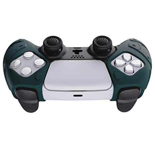 PlayVital Mecha Edition Racing Green Ergonomic Soft Controller Silicone Case Grips for ps5, Rubber Protector Skins with Thumbstick Caps for ps5 Controller - Compatible with Charging Station - color: Racing Green
