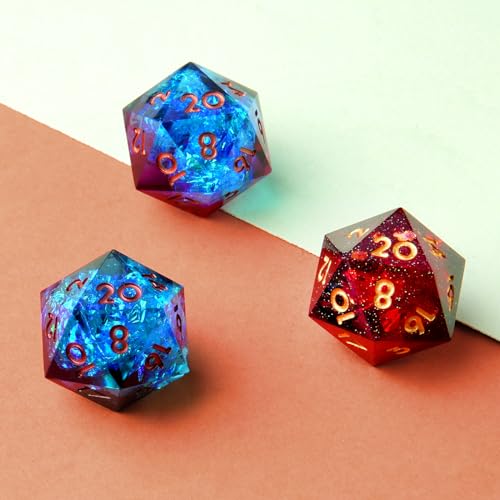 3Pcs D20 DND Dice Set with 3 Color Resin Sharp Edge, 20 Sided D&D Dice 22mm Handmade Polyhedral D&D Dice for RPG, Roleplaying Games MTG Table Games(Black Red/Blue Red/Blue Dark) - color: D20-blackred+bluered+bluedark