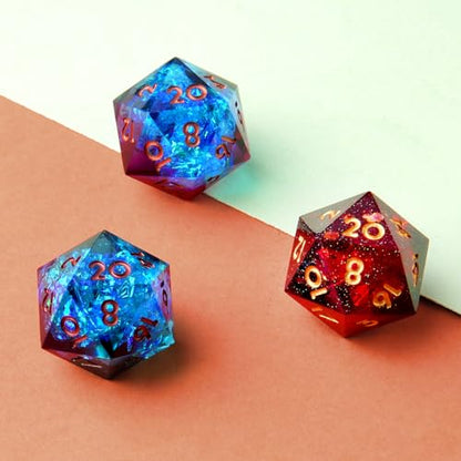 3Pcs D20 DND Dice Set with 3 Color Resin Sharp Edge, 20 Sided D&D Dice 22mm Handmade Polyhedral D&D Dice for RPG, Roleplaying Games MTG Table Games(Black Red/Blue Red/Blue Dark) - color: D20-blackred+bluered+bluedark