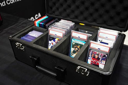 Premium 140-Card Holder Box, Carbon Fiber Graded Card Storage Case, TSA Lock, GPS Tracker Compartment, Fits PSA/BGS/CSG Slabs & Toploaders, 4 Rows, 4 EVA Dividers, Secure Travel for Sports, TCG Cards - color: Black, style: Holds 140 Graded Cards