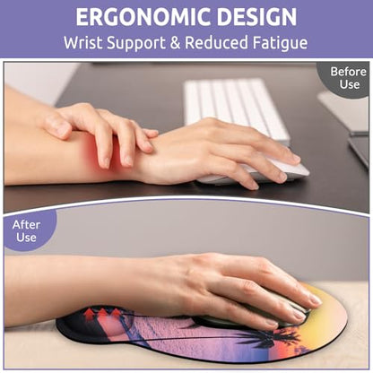 KONVINIT Ergonomic Mouse Pad with Wrist Rest, Small Mousepad with Non-Slip Rubber Base and Smooth Surface, Sunset Mouse Pads for Desk, Office Desk Accessories - color: Sunset