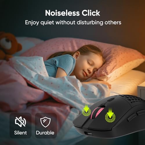 Honeycomb M32 Wireless Gaming Mouse - 2.4GHz RGB Rechargeable Ergo Mouse with Silent Clicks & 3200 DPI for PC/Mac (Black) - color: Black
