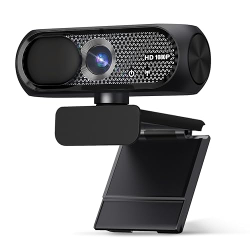 1080P HD Webcam with Microphone, Noise Cancellation, Privacy Cover, Wide-Angle Lens, Auto Light Correction, Plug & Play USB Webcam for Laptop, Desktop, PC, Mac, Zoom, Skype, Streaming (Black)