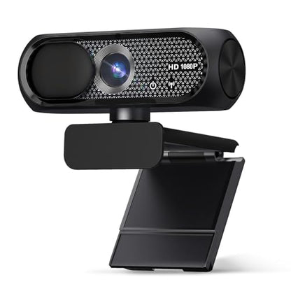 1080P HD Webcam with Microphone, Noise Cancellation, Privacy Cover, Wide-Angle Lens, Auto Light Correction, Plug & Play USB Webcam for Laptop, Desktop, PC, Mac, Zoom, Skype, Streaming (Black)
