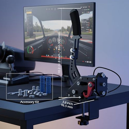 RQG 64 Bit USB Handbrake, SIM Racing Games Handbrakes Compatible with Logitech G27 G25 G29 T500 T300 THRUST MASTER FANATECOSW LFS DIRT RALLY, PC Handbrake with Nylon Cable, Reinforced Spring & Clamp