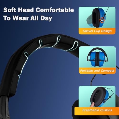 Safety Earmuffs for Ear Protection SNR 29 dB Noise Cancelling Ear muff Shooting Hunting Construction Noise Reduction - color: Blue
