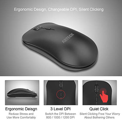 Arteck 2.4G Wireless Keyboard and Mouse Combo Stainless Steel Ultra Slim Full Size Keyboard and Ergonomic Mice for Computer Desktop PC Laptop and Windows 10/8/7 Build in Rechargeable Battery